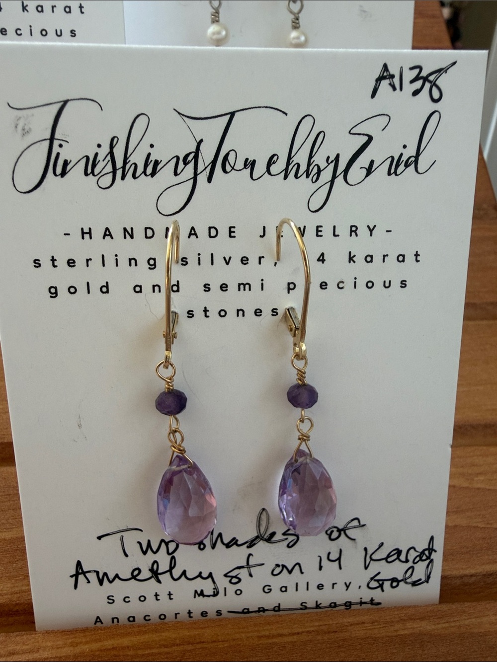 Gold and Amethyst Drop Earrings - Purple